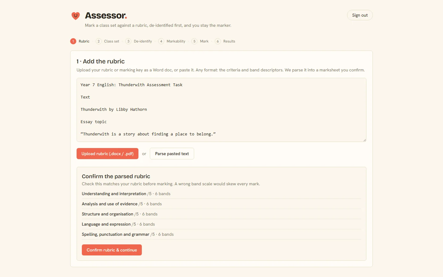 Loading a marking rubric into Assessor