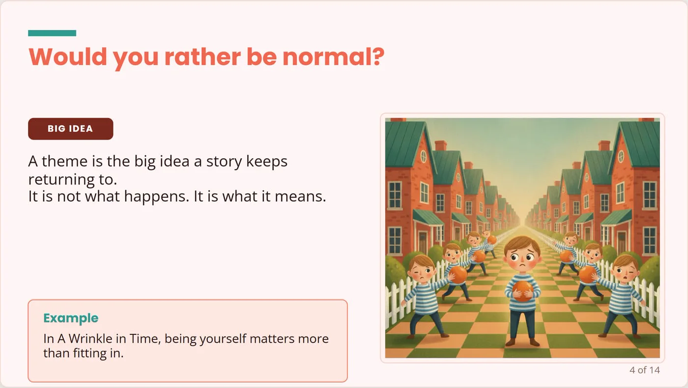 A generated big-idea slide with a custom illustration